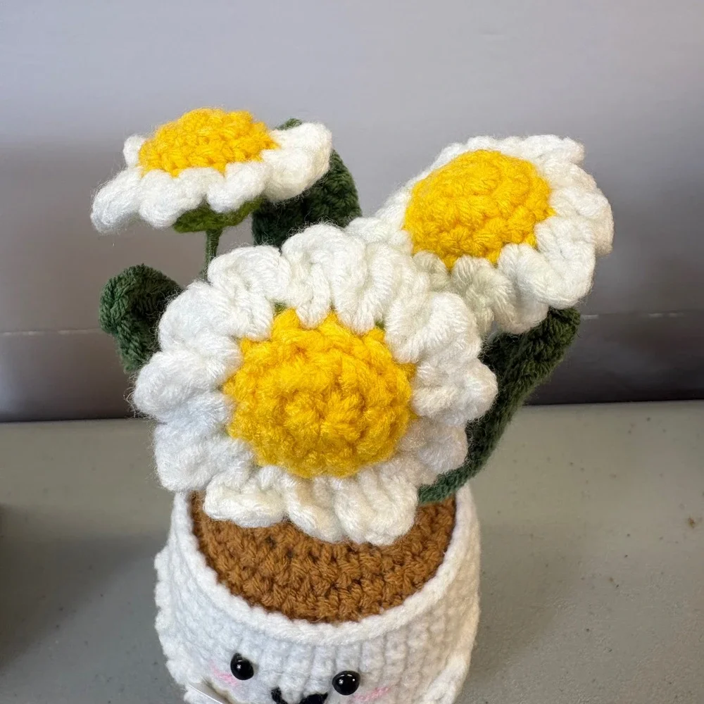 Handmade Crochet Positive Daisy Potted Plant Thank You Gift Desk Decor Nurse